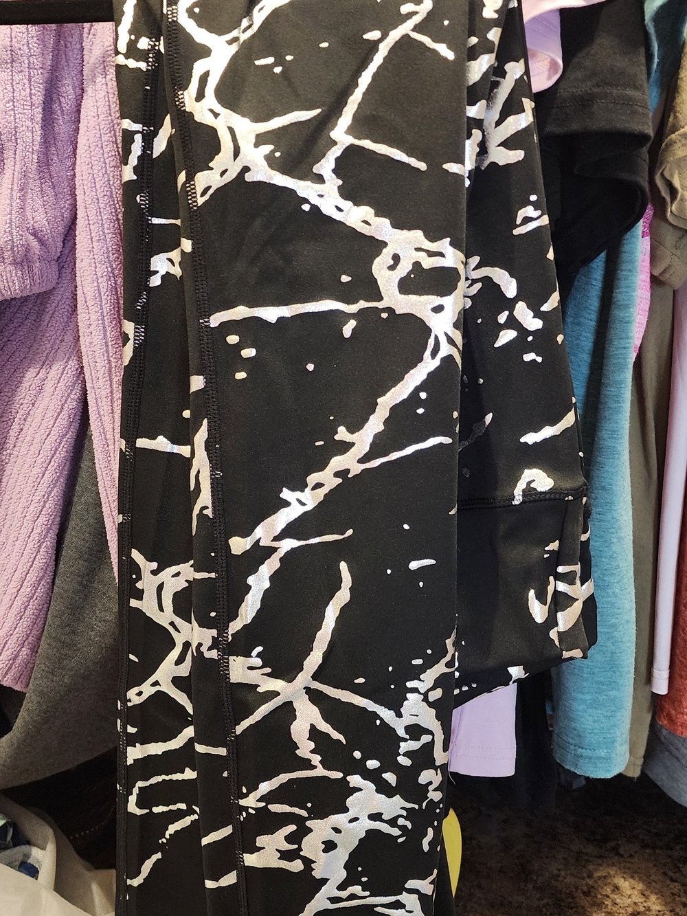 Womens Black Leggings with Silver Abstract Splatter PrintXL Brand New